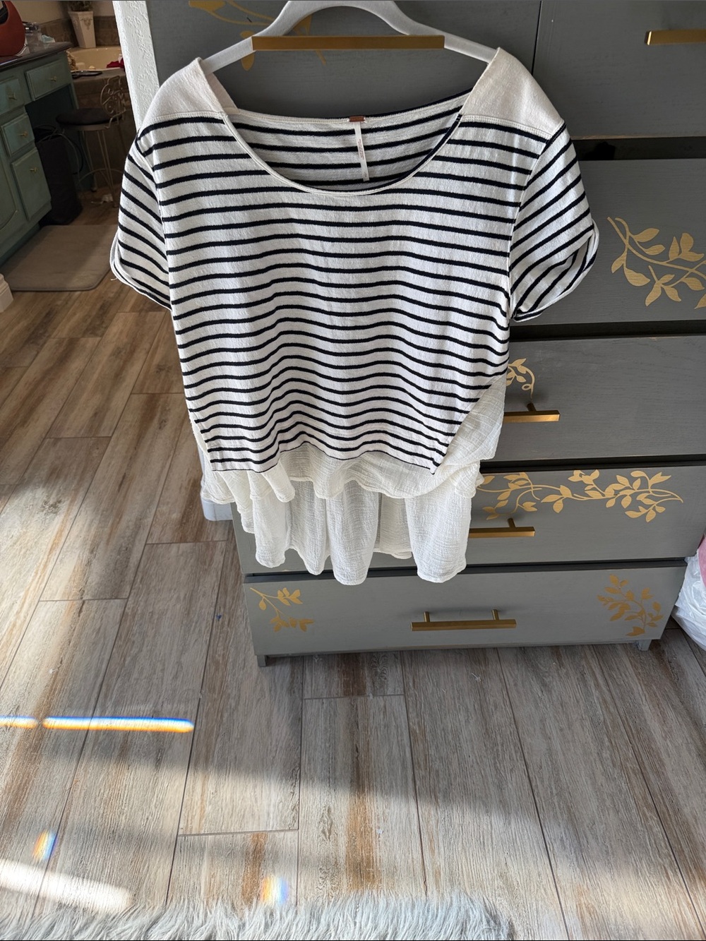 Free People White and Black Striped Layered Tunic Top
